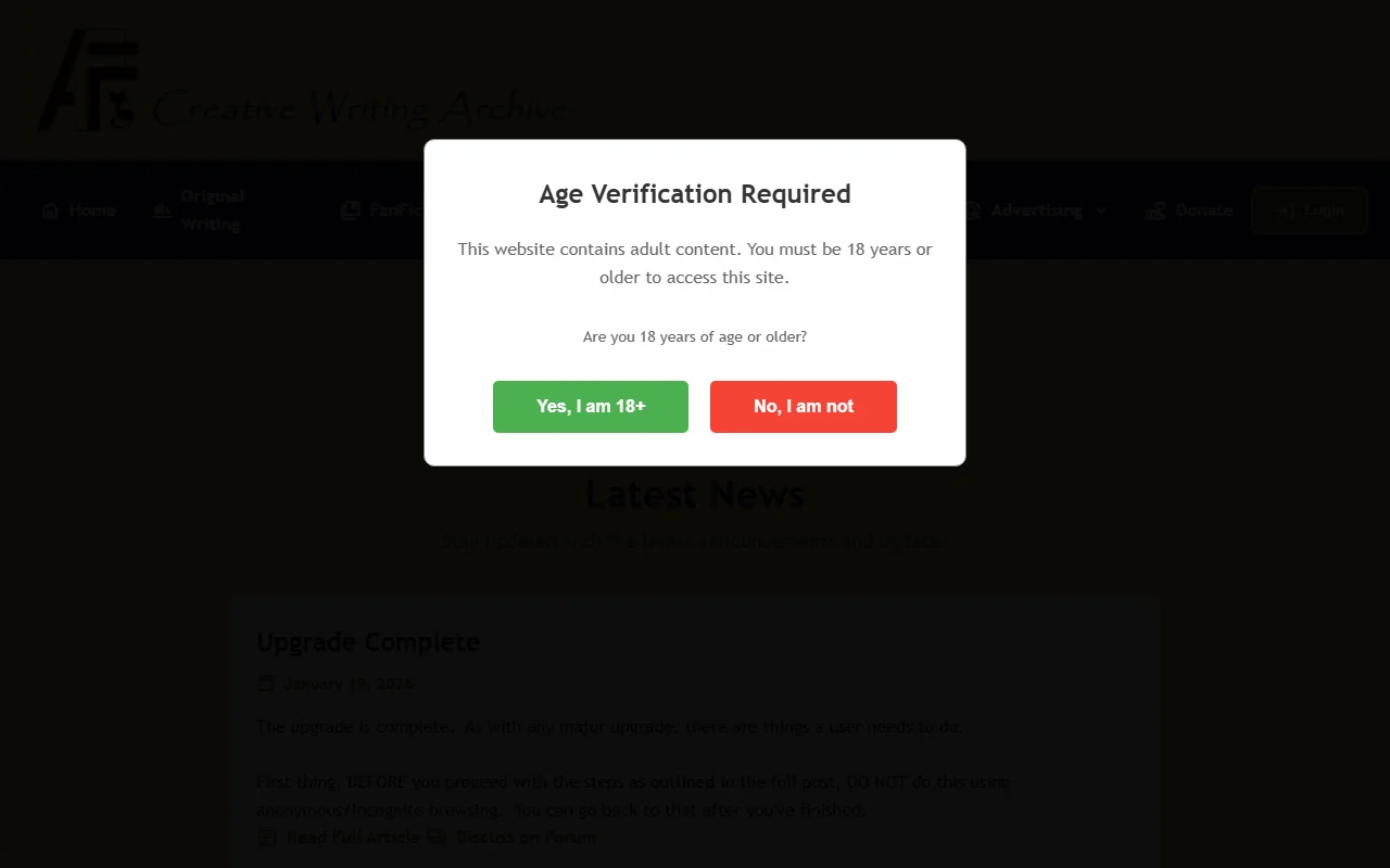 Screenshot of Adult Fanfiction